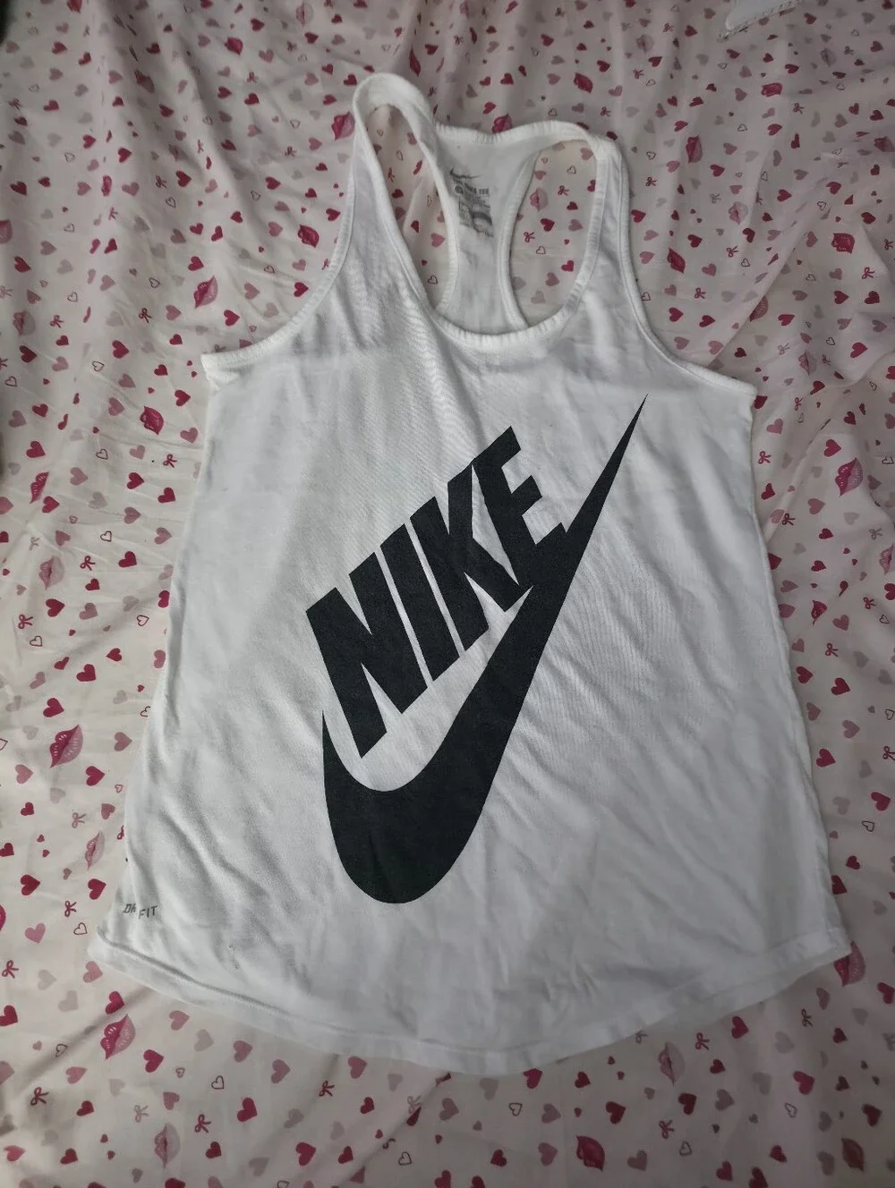 Nike Women’s White Racerback Tank with Large Black Swoosh